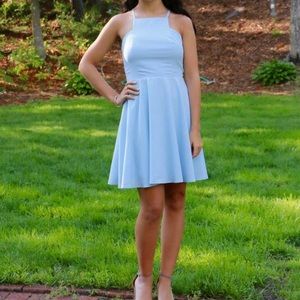 light blue square neck formal dress short